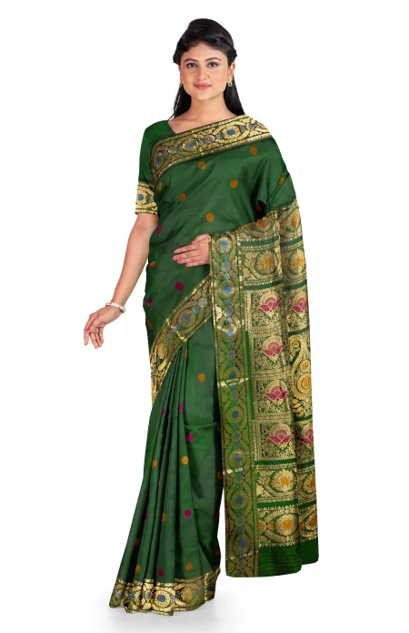 Baluchari Silk Saree - Green - Image 2