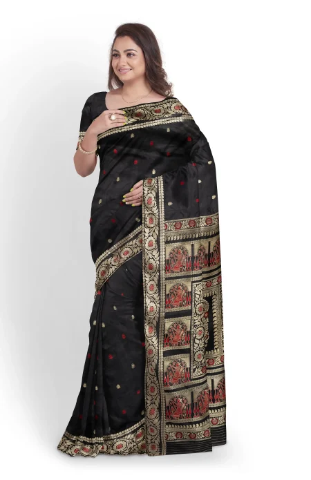 Baluchari Silk Saree - Black - Image 2