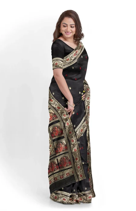 Baluchari Silk Saree - Black - Image 3