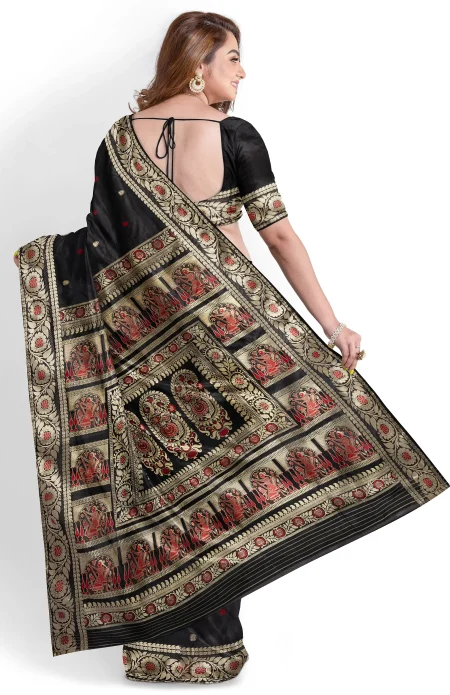 Baluchari Silk Saree - Black - Image 4