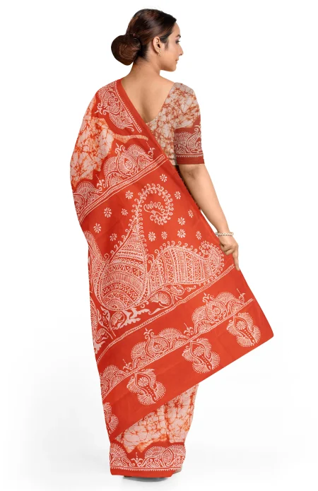 Batik Cotton Saree - Multi Colour - Image 3