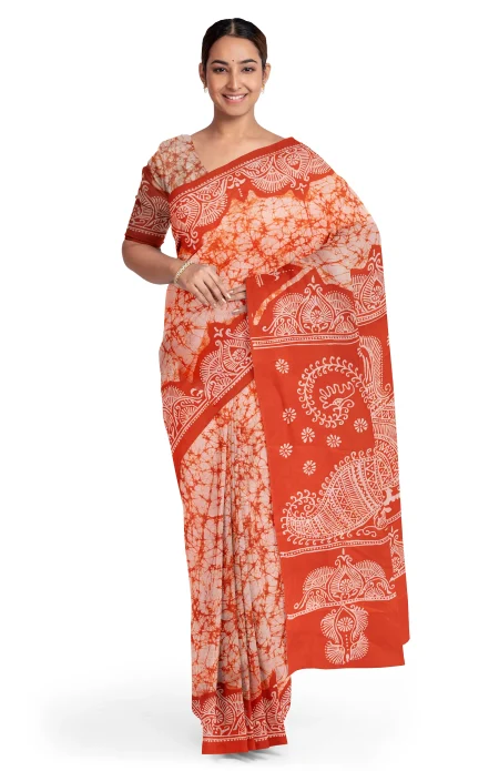 Batik Cotton Saree - Multi Colour