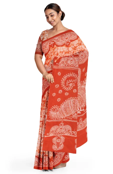 Batik Cotton Saree - Multi Colour - Image 2