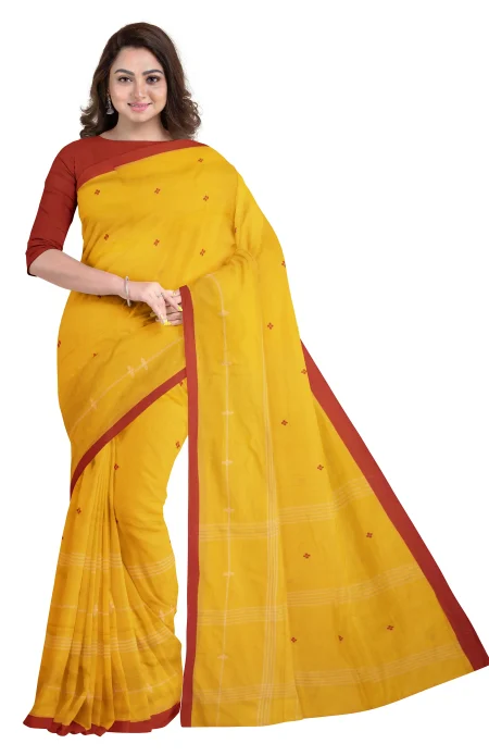 Begumpuri Cotton Saree - Yellow - Image 2