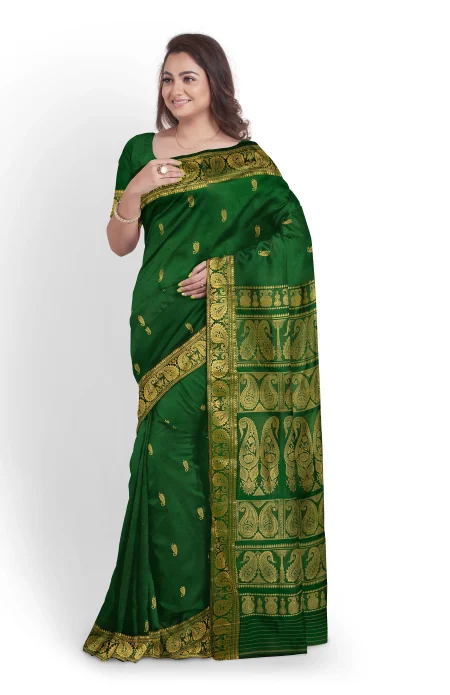 Baluchari Silk Saree - Green - Image 2