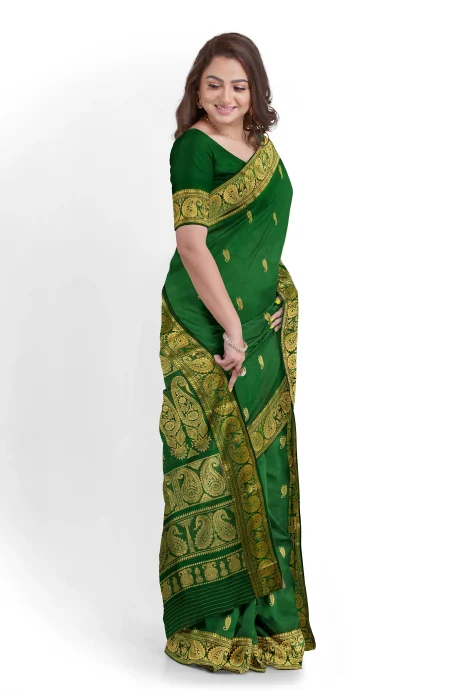 Baluchari Silk Saree - Green - Image 3