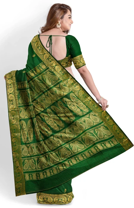 Baluchari Silk Saree - Green - Image 4