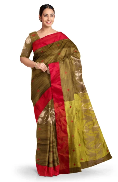 Handwoven Tangail Silk Saree - Multi Colour