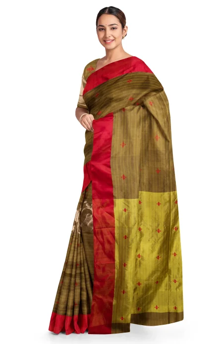 Handwoven Tangail Silk Saree - Multi Colour - Image 2