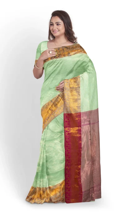 Handwoven Tangail Silk Saree - Multi Colour - Image 3