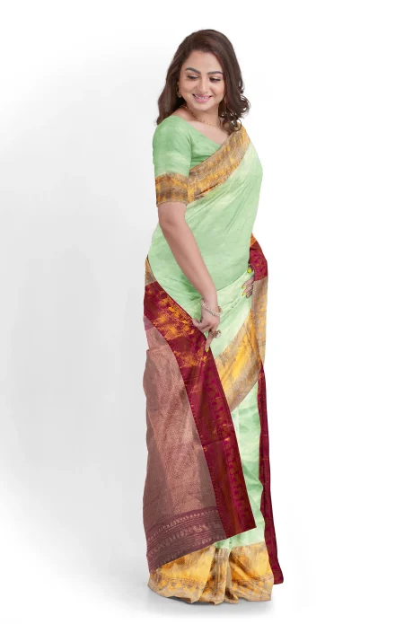 Handwoven Tangail Silk Saree - Multi Colour - Image 2