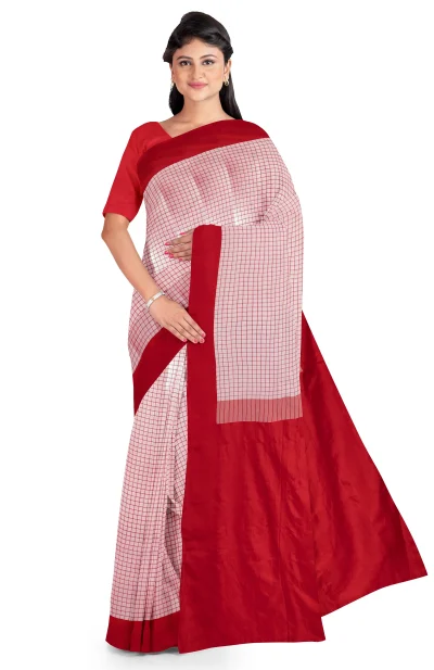 Cotton Cutshuttle Saree in Red and White