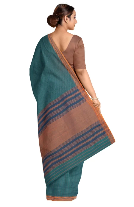 Begumpuri Cotton Saree - Teal Green - Image 3
