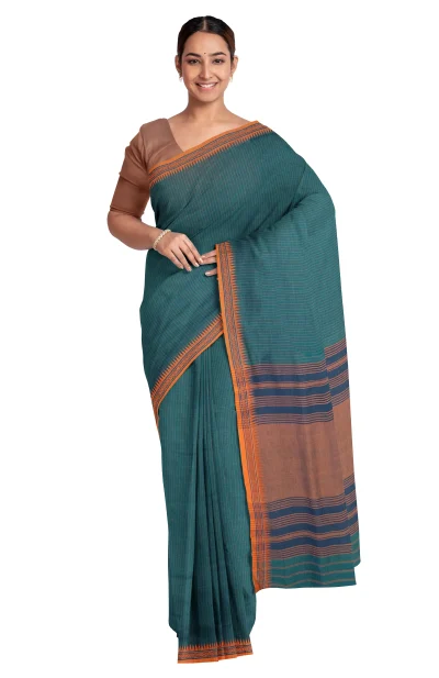 Begumpuri Cotton Saree - Teal Green