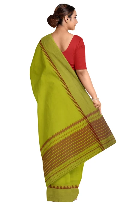 Handwoven Dhaniakhali Cotton Saree - Green - Image 3