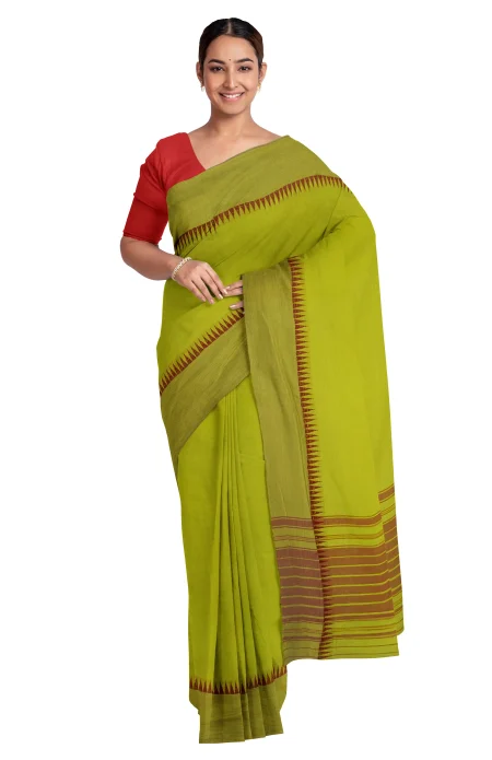 Handwoven Dhaniakhali Cotton Saree - Green - Image 2