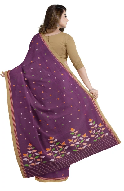 Handwoven Cotton Jamdani Saree - Plum