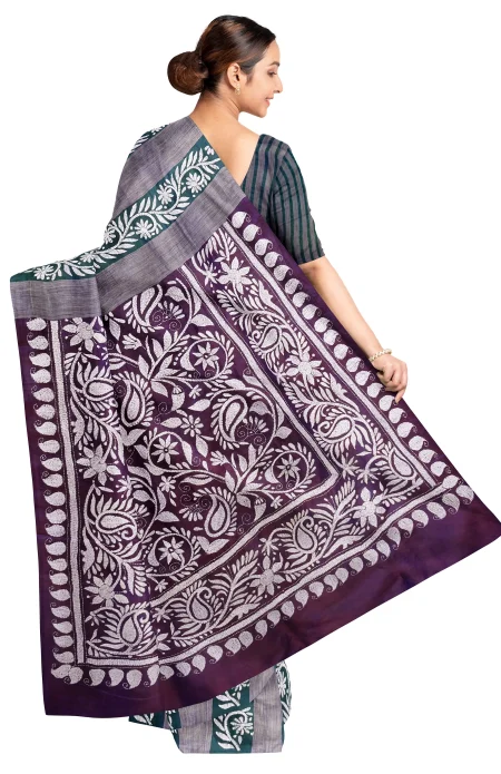 Kantha Silk Saree - Multi Colour - Image 3