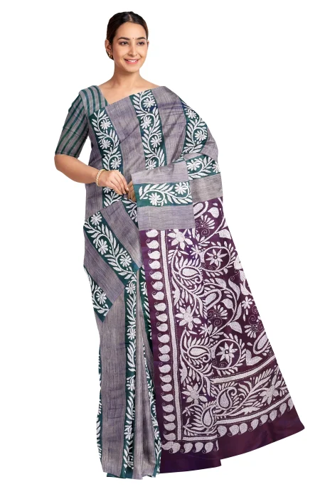 Kantha Silk Saree - Multi Colour - Image 2