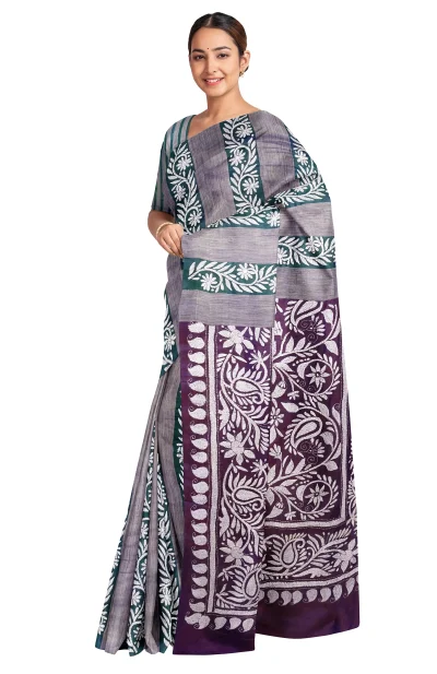 Kantha Silk Saree - Multi Colour