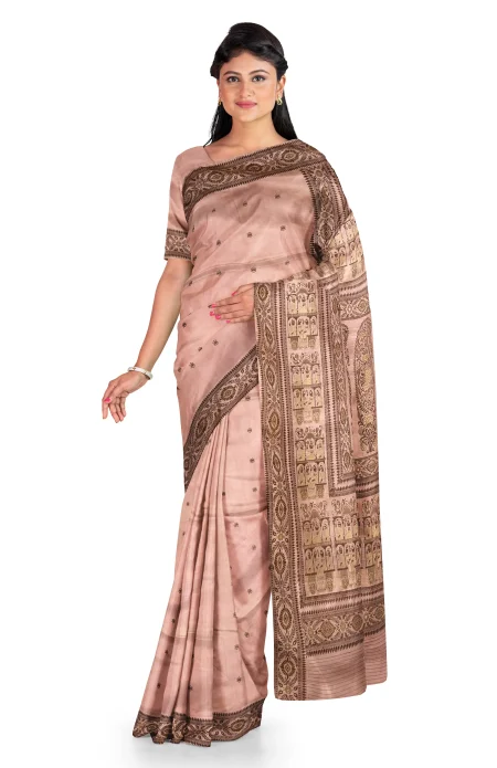 Baluchari Silk Saree - Peach - Image 3