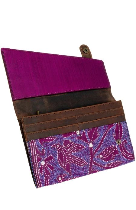 Leather Ladies Clutch with Kantha Work - Image 2