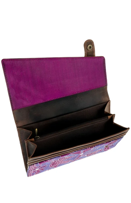Leather Ladies Clutch with Kantha Work - Image 3