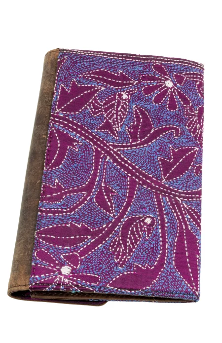 Leather Ladies Clutch with Kantha Work - Image 4