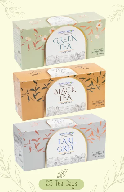 150g Black, Green & Earl Grey Tea Bags from Chengmari Tea Garden - Pack of 3