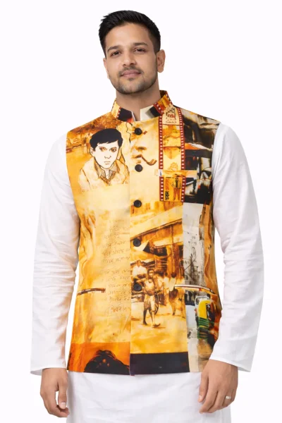 Printed Cotton Handloom Jacket - Multicolour feluda Print