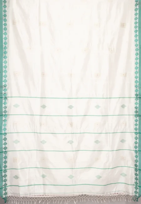 Handwoven Tangail Silk Saree - White - Image 5