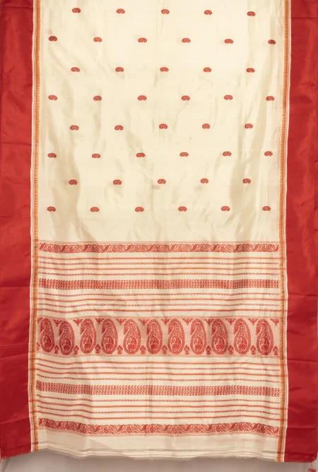 Garod Silk Saree - Red & White - Image 2