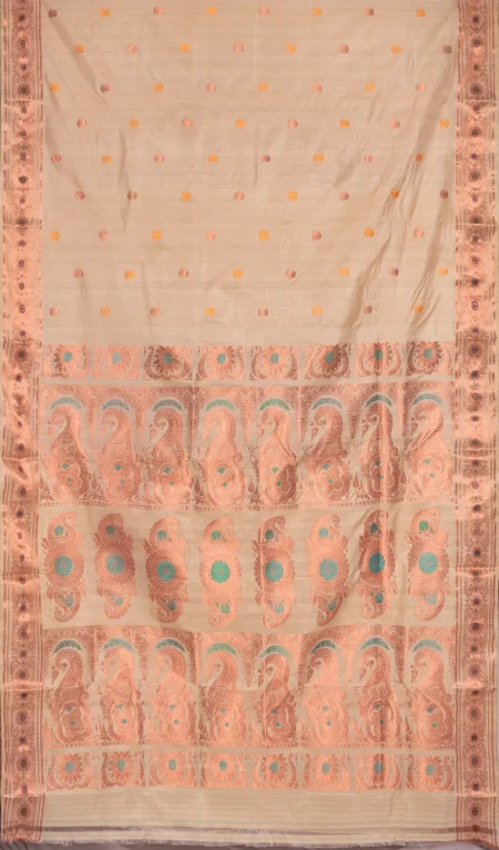 Baluchari Silk Saree - Light Beige - Image 5