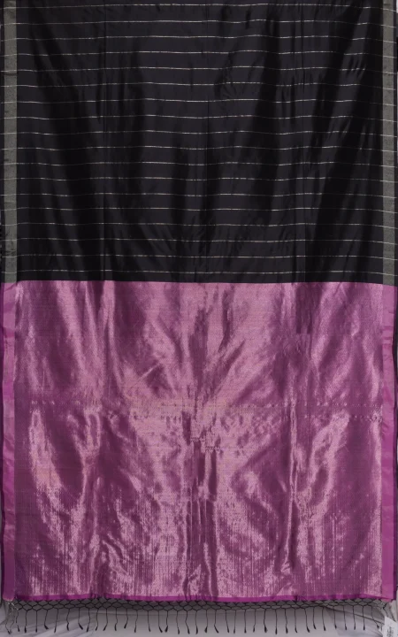 Handwoven Tangail Zari Silk Saree - Black - Image 4