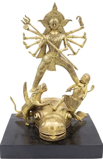 Dokra Table Top Singha Bahini with Wooden Base