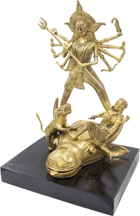 Dokra Table Top Singha Bahini with Wooden Base - Image 3