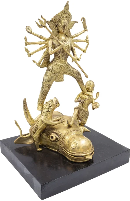 Dokra Table Top Singha Bahini with Wooden Base - Image 2