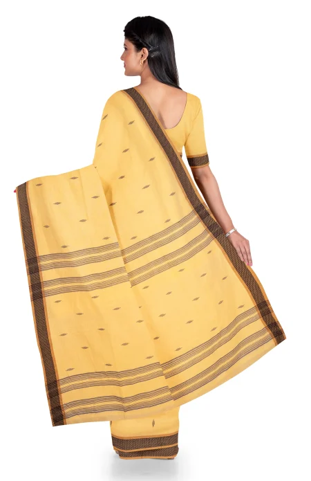 Santipuri Cotton Saree - Yellow - Image 3