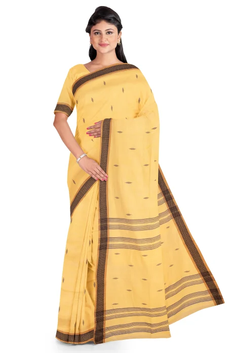 Santipuri Cotton Saree - Yellow - Image 2