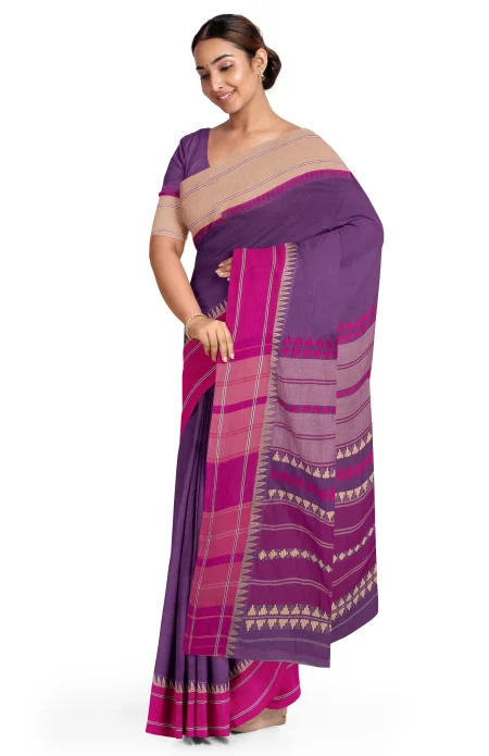 Begumpuri Cotton Saree - Magenta - Image 2