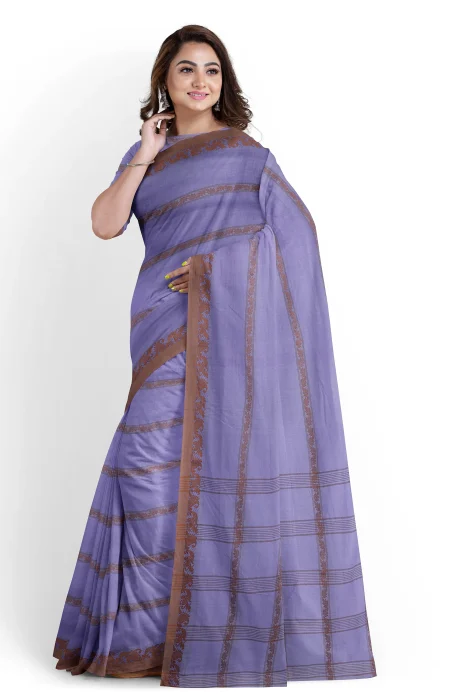 Santipuri Cotton Saree - Sky Blue - Image 2
