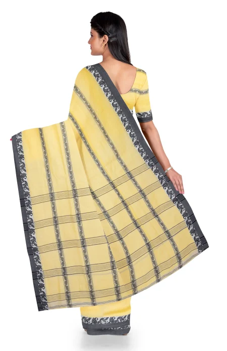 Santipuri Cotton Saree - Pastel Yellow - Image 3