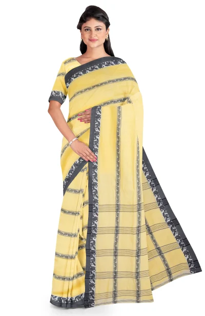 Santipuri Cotton Saree - Pastel Yellow