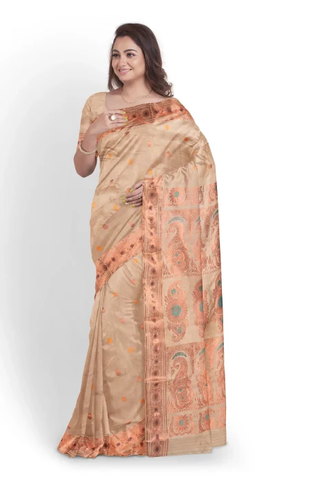 Baluchari Silk Saree - Light Beige - Image 2