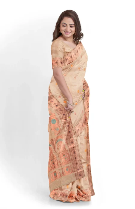 Baluchari Silk Saree - Light Beige - Image 3