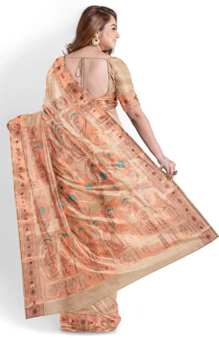 Baluchari Silk Saree - Light Beige - Image 4