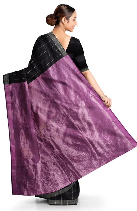 Handwoven Tangail Zari Silk Saree - Black - Image 3