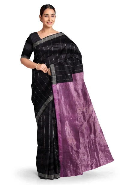 Handwoven Tangail Zari Silk Saree - Black