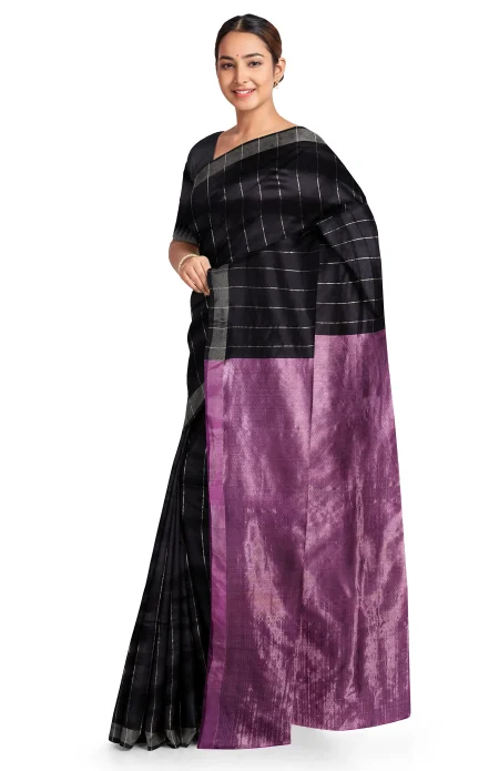 Handwoven Tangail Zari Silk Saree - Black - Image 2