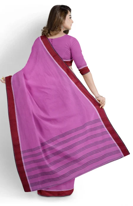 Santipuri Cotton Saree - Light Magenta - Image 3